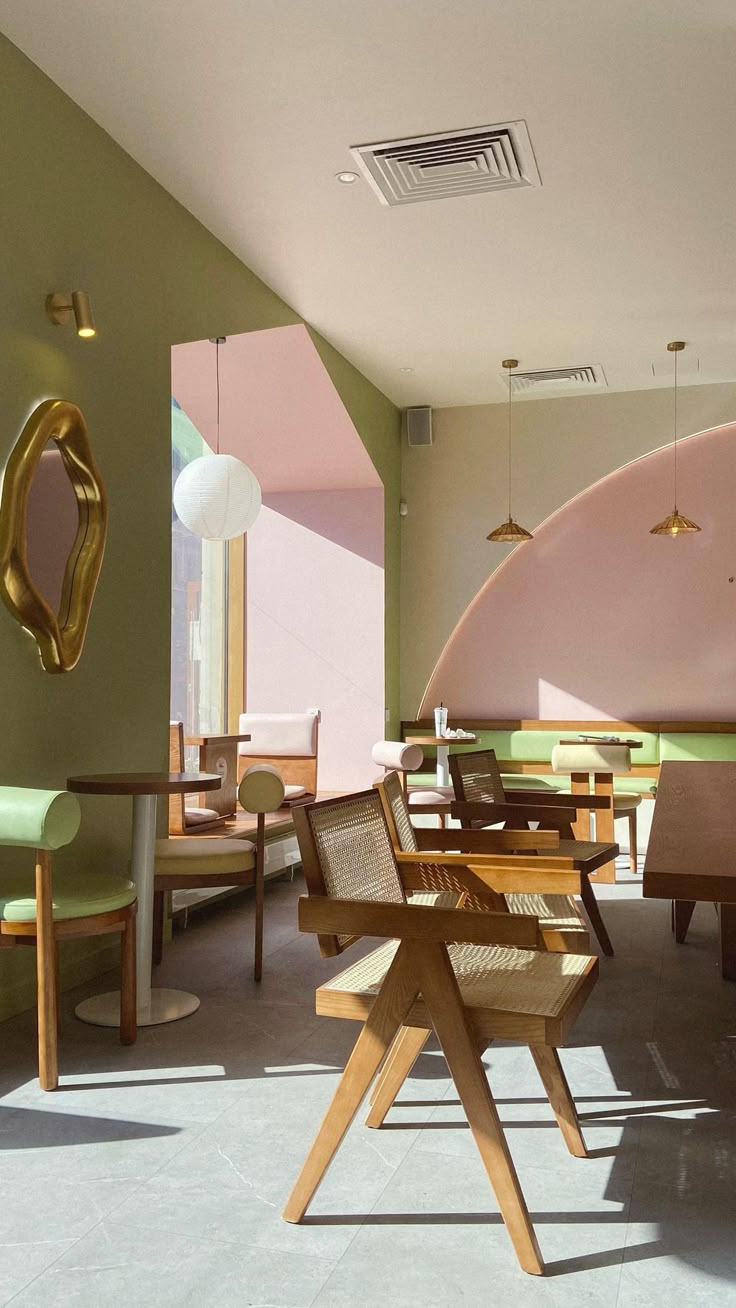 Intérieur chaleureux d’un coffee shop à Saint-Jean-de-Luz avec grand olivier, mobilier bois et ambiance végétale
